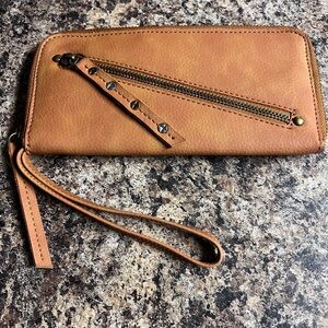 Free people Tan Wristlet Wallet with Zipper Detail